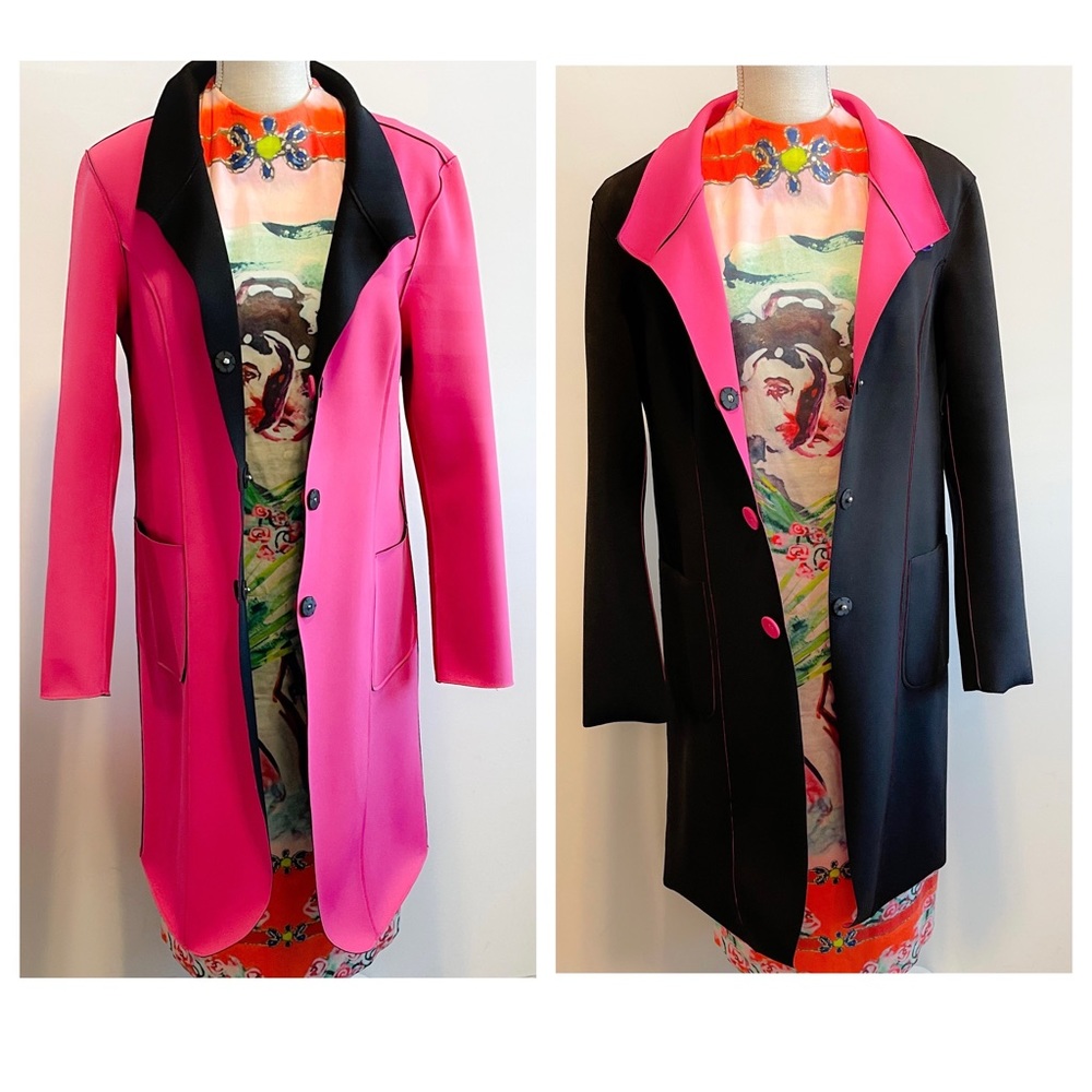 Tesoro reversible bright pink/black Mid-length lightweight scuba jacket Sz M